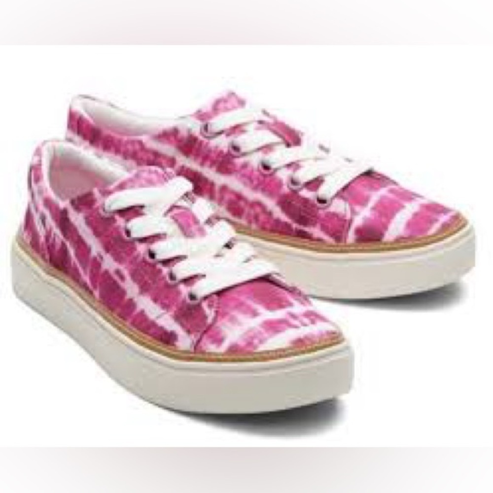 NWOB TOMS Alex Lace Up Casual, Pink Tie-Dye Combo Lace Up Tennis Shoe Size: 9